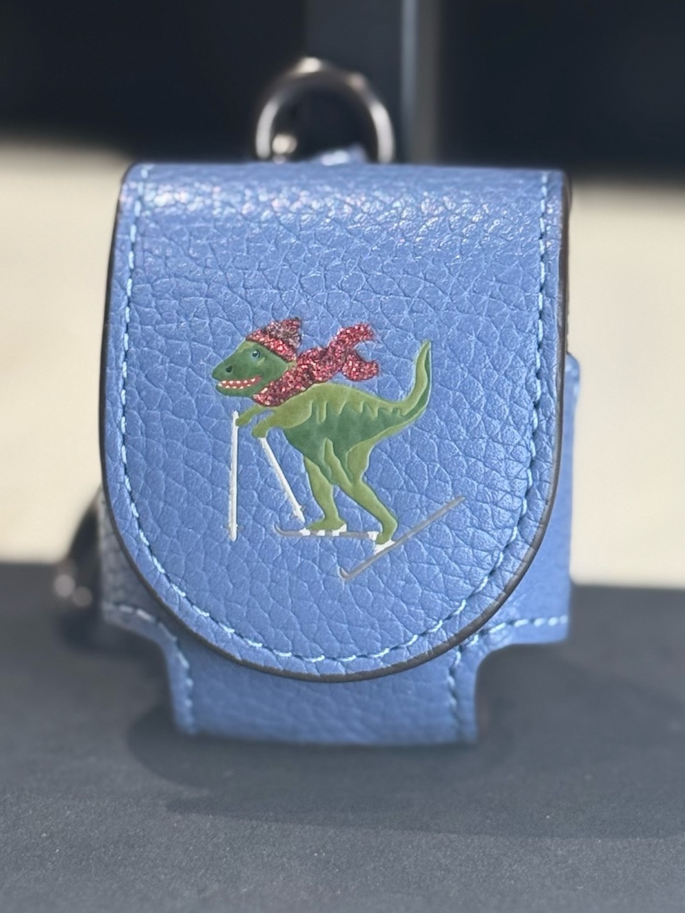 RARE Coach Blue Pebbled Leather Rexy Skiing Dino AirPod Case